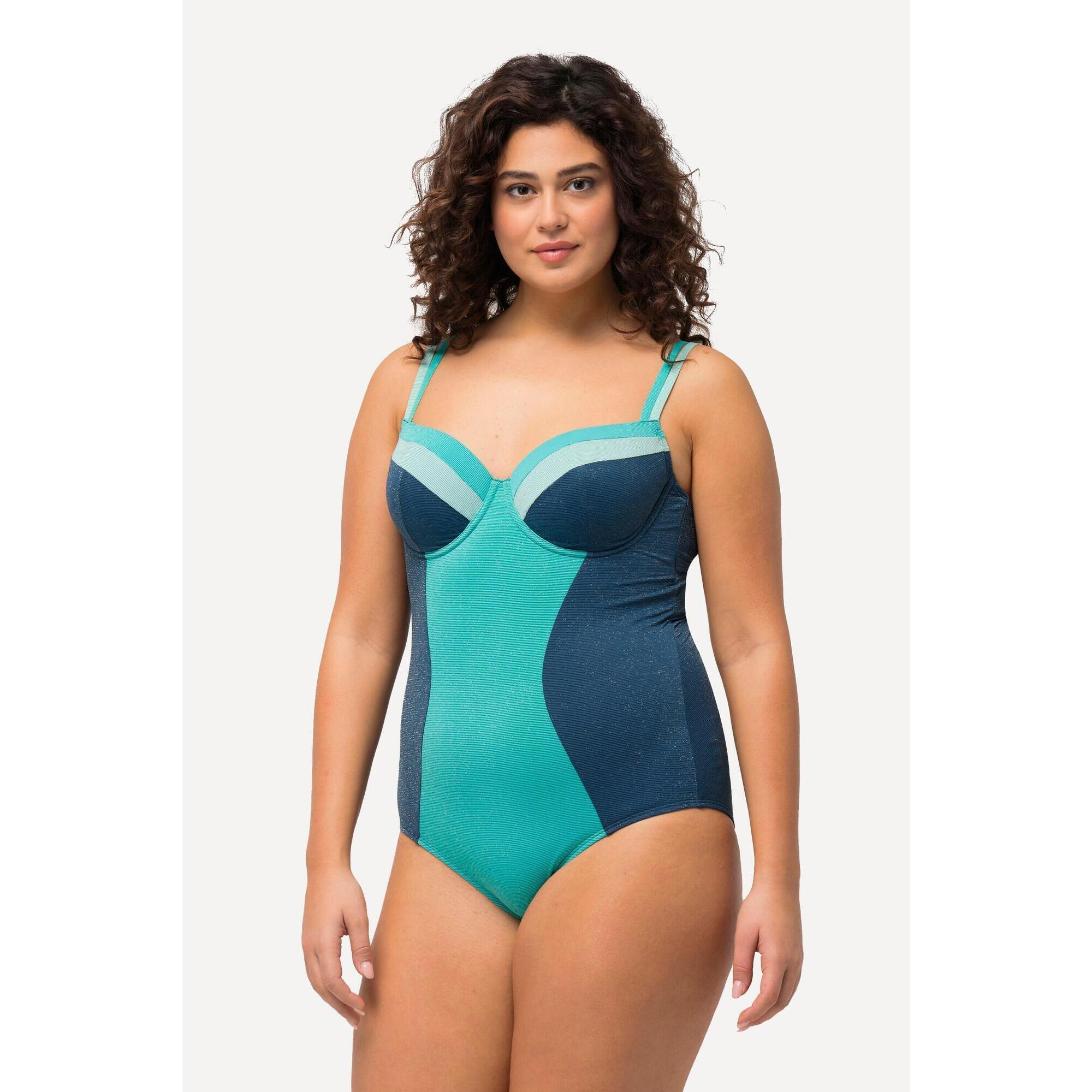Ulla Popken - Femme Maillot De Bain À Paillettes - Maillot De Bain 1 Pièce - Bleu|turquoise - 42 M/l - Decathlon