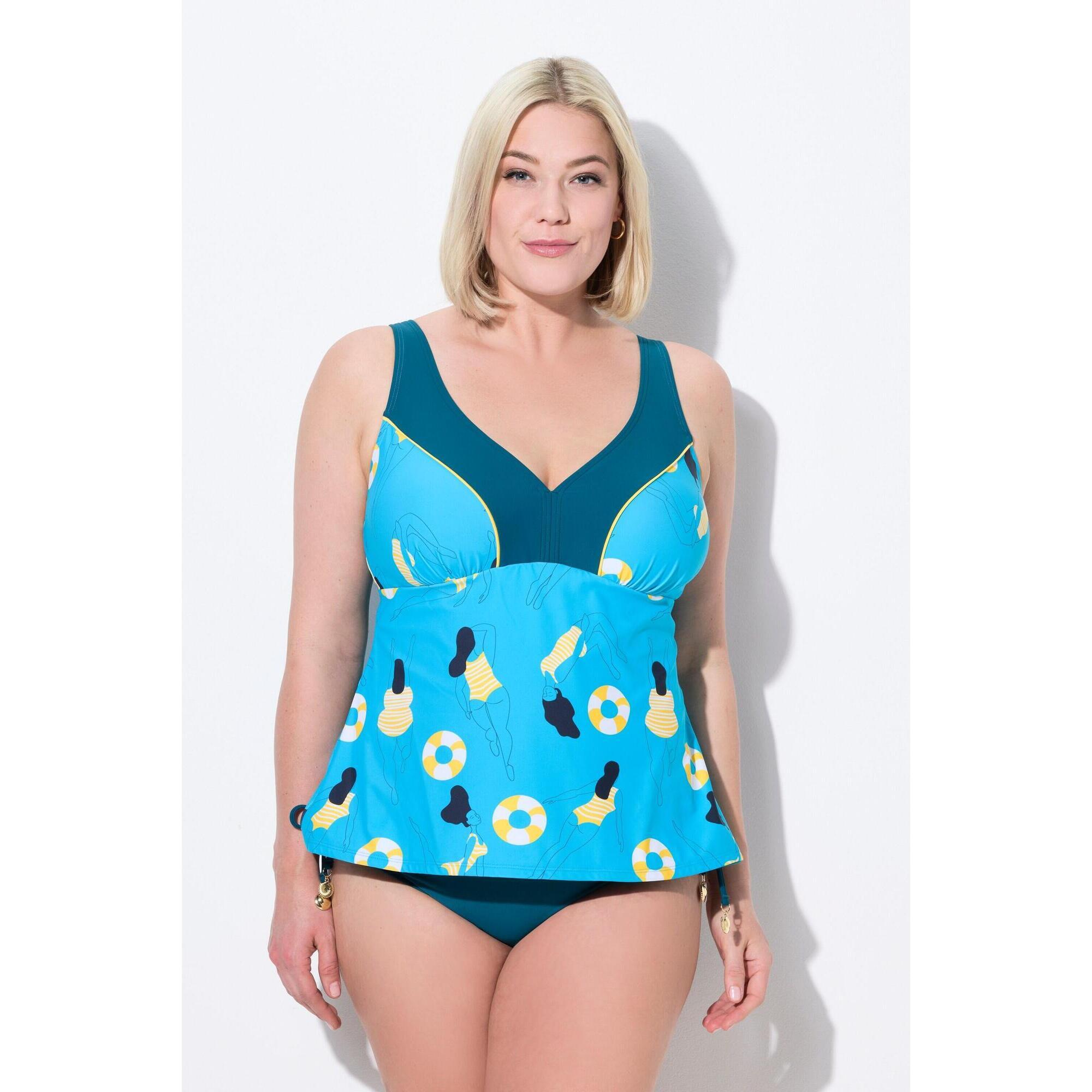 Ulla Popken - Femme Tankini Motif Nageuses. Bonnets Souples Et Bretelles Réglables - Soutien-gorge - Bleu - 42 M/l - Decathlon