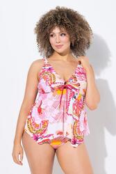 Femme Tankini motif perroquets. Bonnets souples et bretelles ajustables