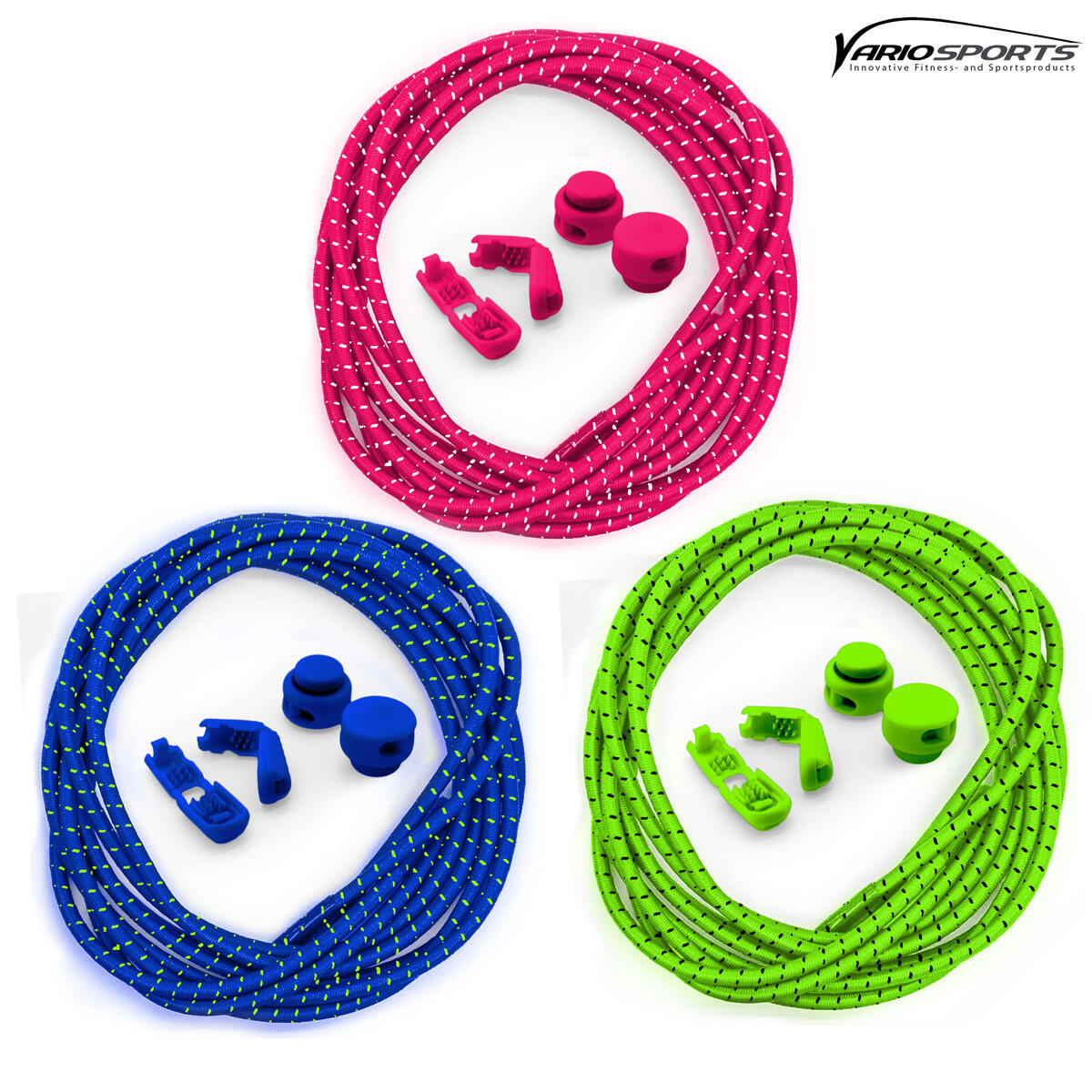 Variosports Shoelaces-Schnürsenkel-3er Pack-pink-blue-green 2/7