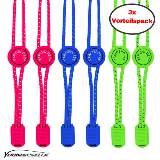 Variosports Shoelaces-Schnürsenkel-3er Pack-pink-blue-green