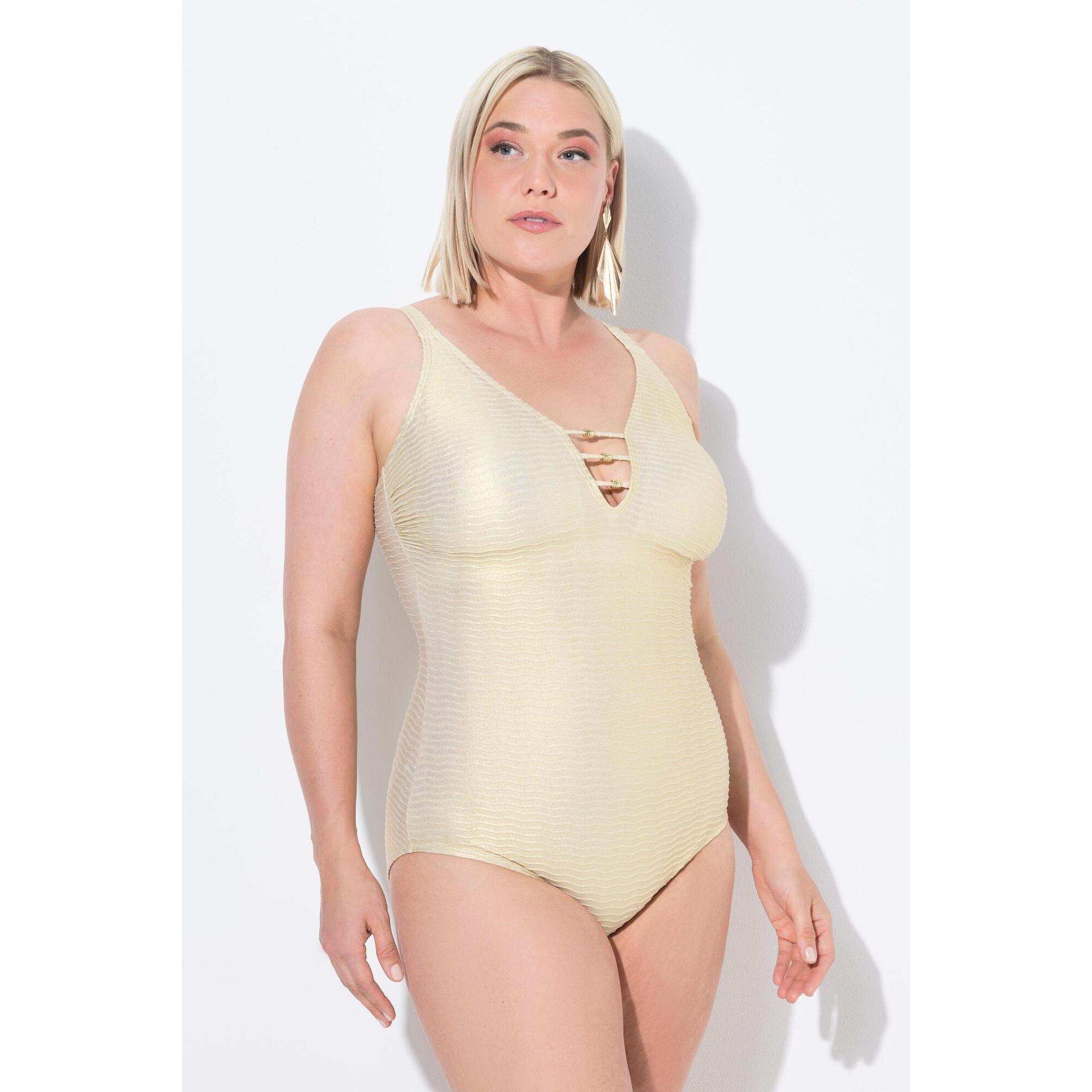 Ulla Popken - Femme Maillot De Bain À Bonnets Souples. Bretelles Ajustables. Motif Vagues - Maillot De Bain 1 Pièce - Beige - 56 - Decathlon