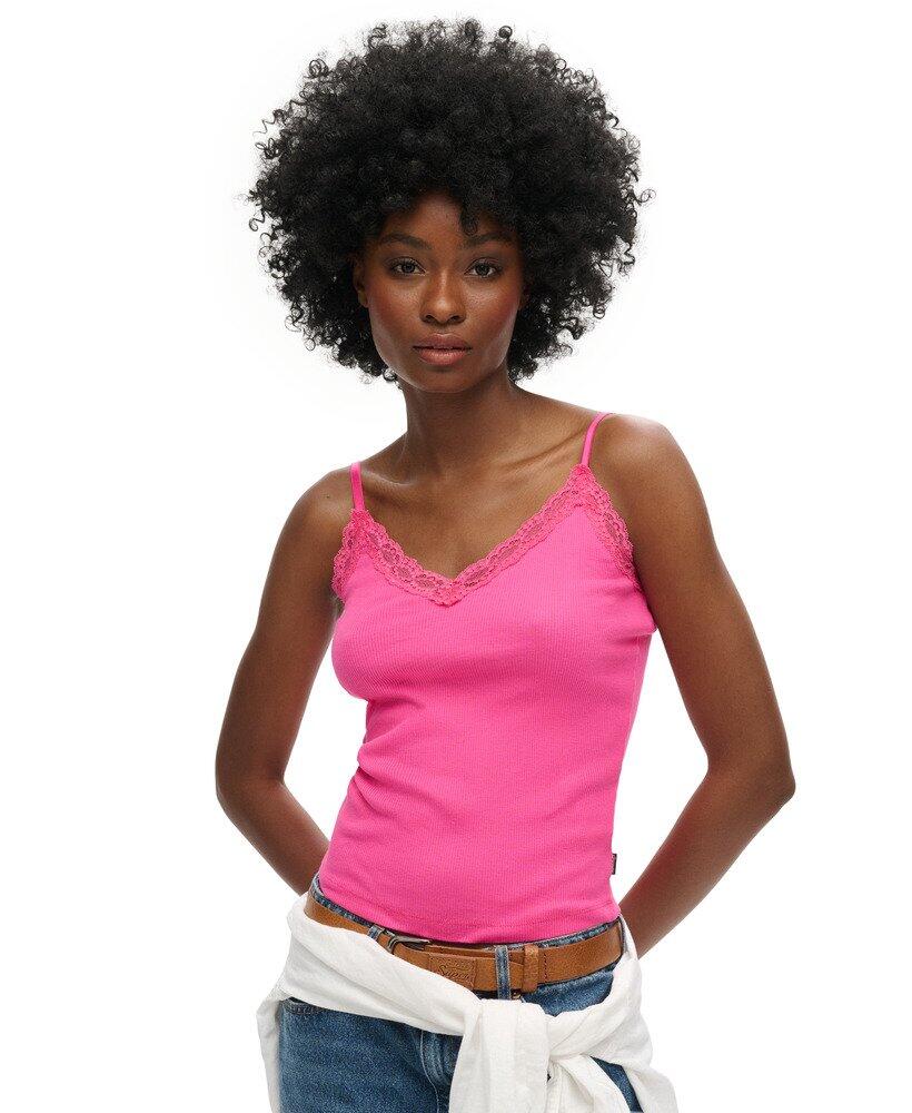 SUPERDRY Cami-Top aus gerippter Spitze aus Bio-Baumwolle