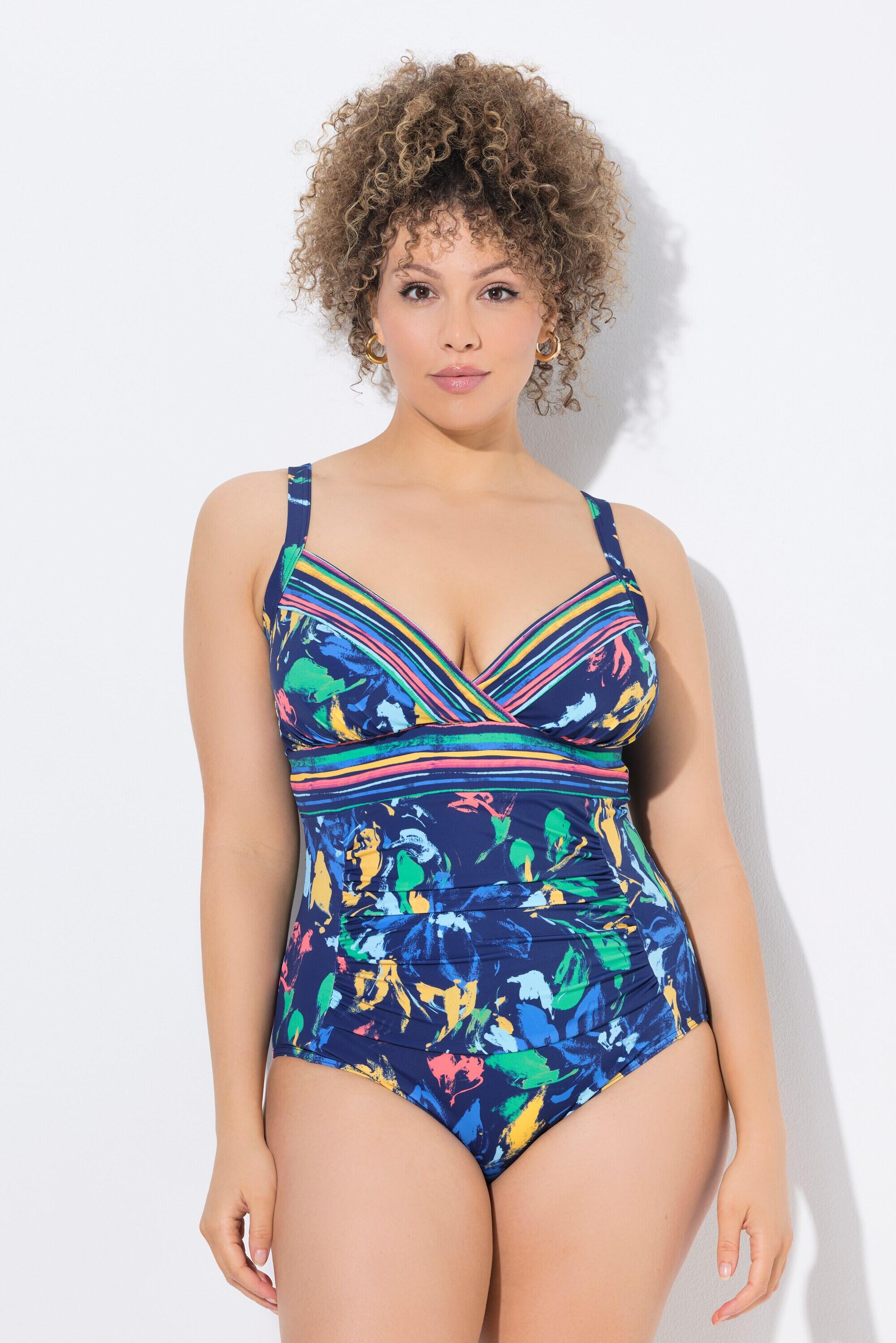 ULLA POPKEN Costume da bagno donna Coppe morbide Scollo a V Powermesh Blu