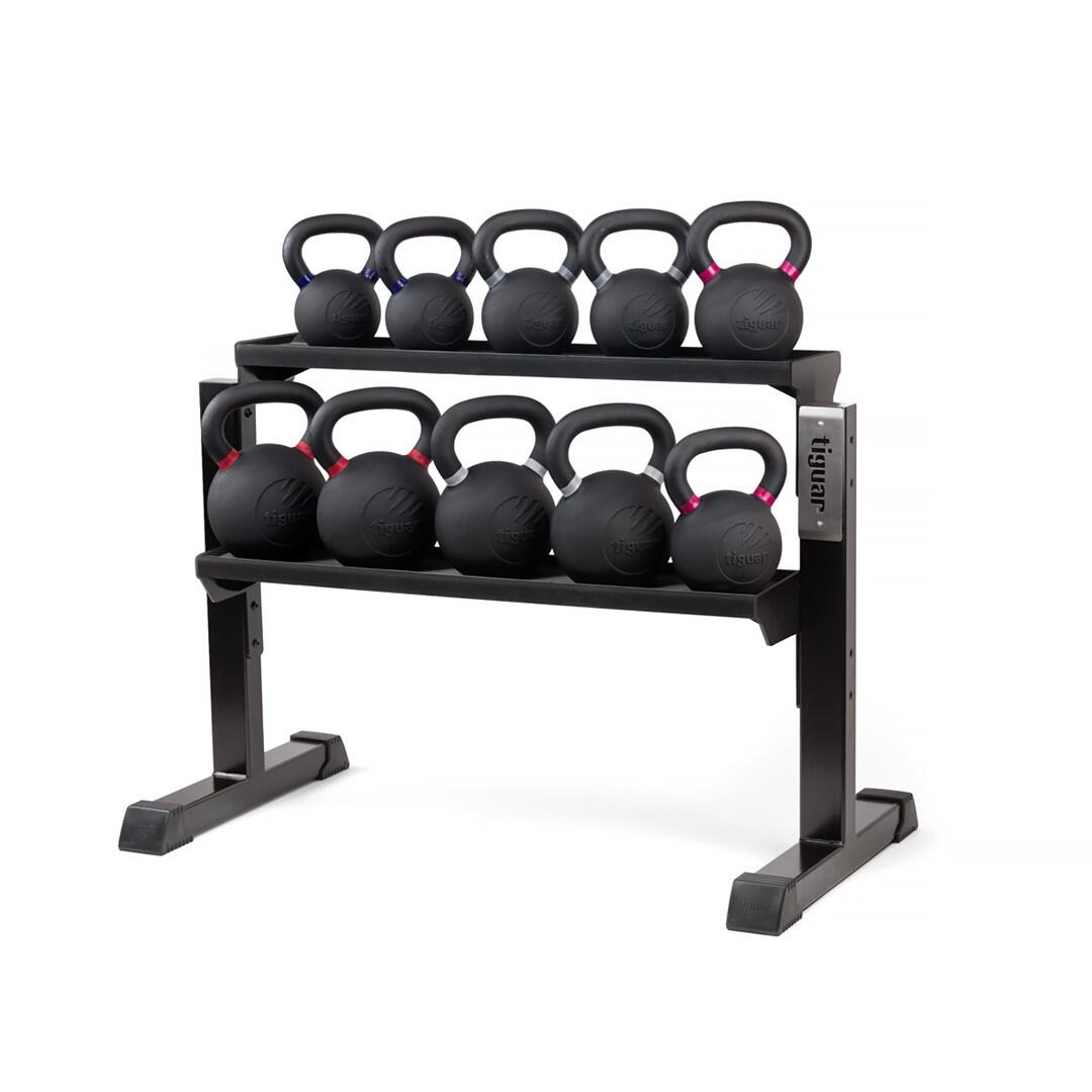 tiguar Kettlebell-Ständer – 2-stufig, erweiterbar, 118 cm, mit Gummimatten 1/3