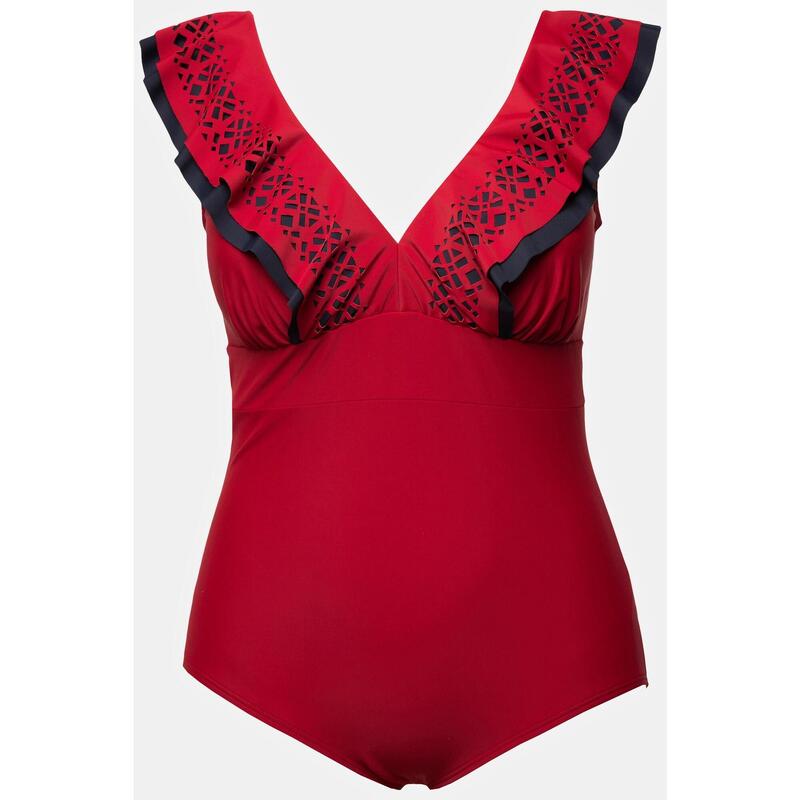 LAIKETE Maillot De Bain 1 Pièce Femme Bandeau Imprimé Volants - Tankini Push Up Taille Haute Plage