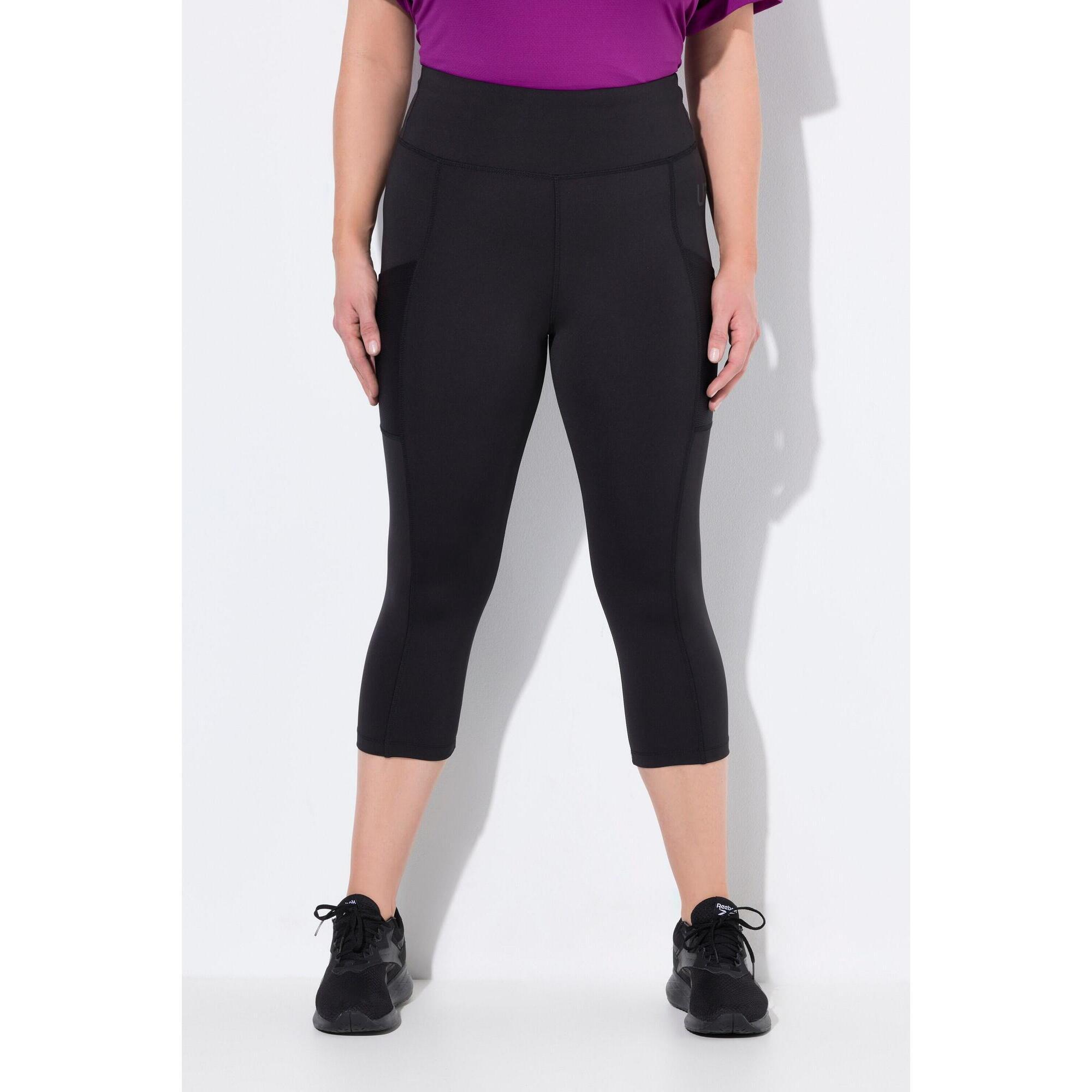 Ulla Popken - Femme Legging 3/4 Taille Haute Longueur Mollet Matière Séchant Rapidement - Legging - Noir - Decathlon