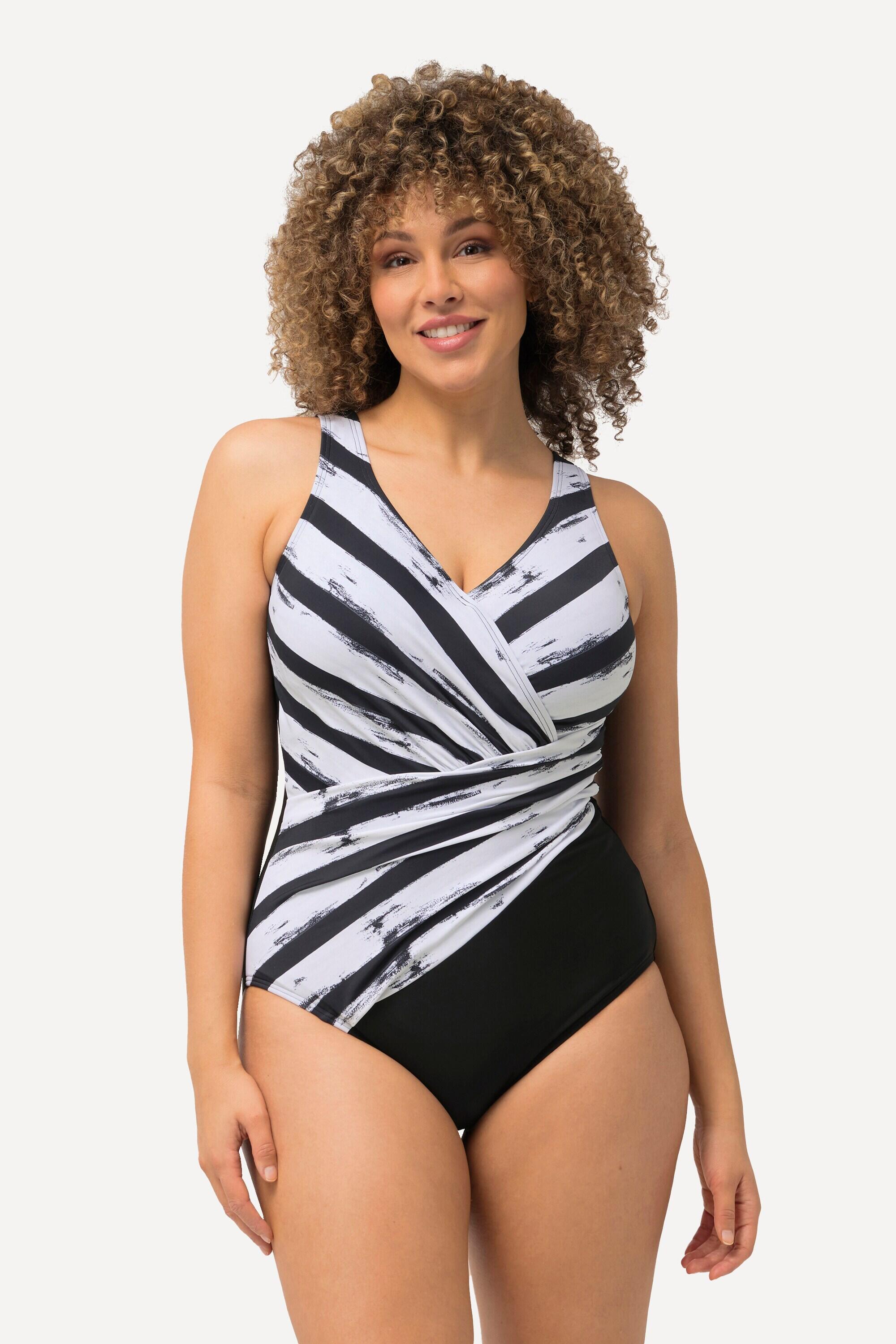 ULLA POPKEN Costume da bagno donna con coppe morbide, drappeggio e righe larghe, riciclato
