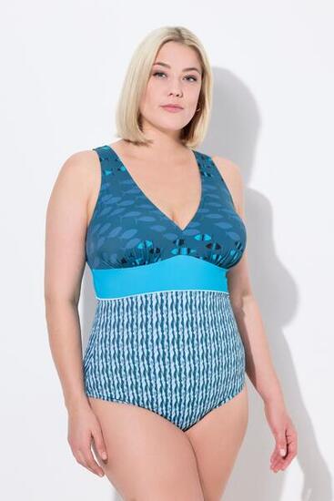 Damen Badeanzug Fische Softcups V-Ausschnitt recycelt