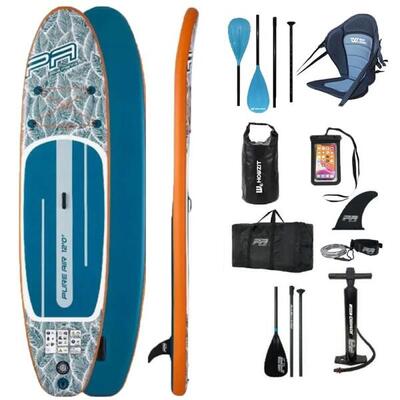 PACCHETTO COMPLETO PADDLE KAYAK GONFIABILE AQUA MARINA PURE AIR 12.0 FINO A 2 PE