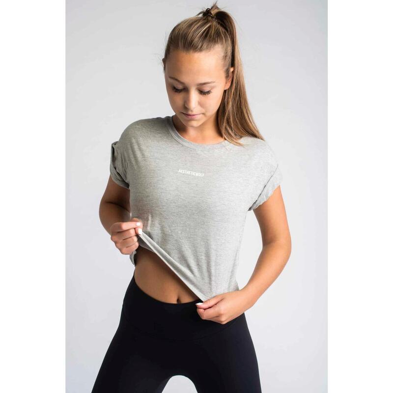 Flow Cropped T-Shirt Fitness - Dames - Grijs