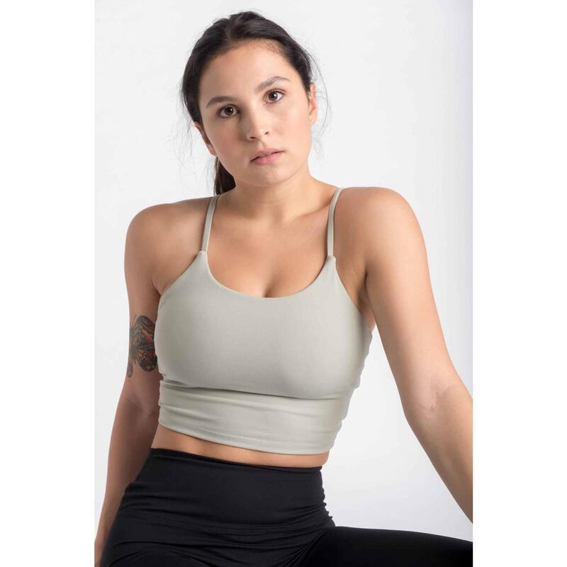 Crop-Top Sport-BH Fitness Varsity - Damen - Hellgrün