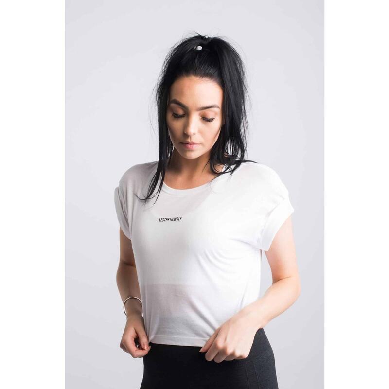 T-Shirt Crop Top Flow Fitness - Femme - Blanc