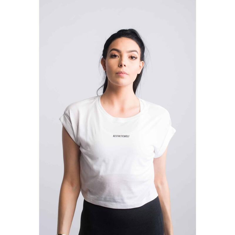 T-Shirt Crop Top Flow Fitness - Femme - Blanc