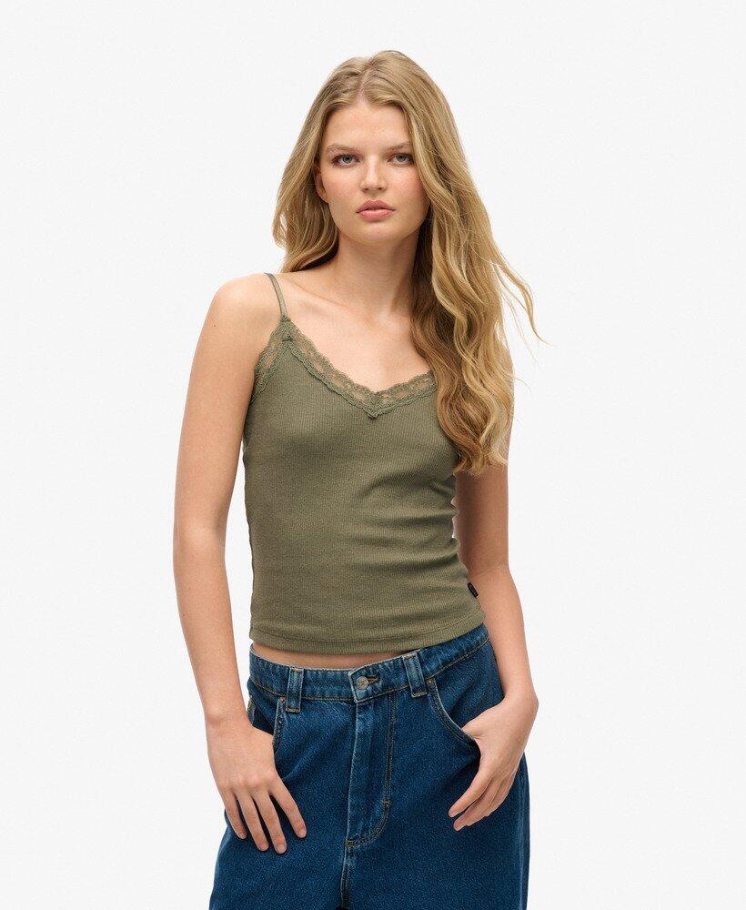 SUPERDRY Cami-Top aus gerippter Spitze aus Bio-Baumwolle