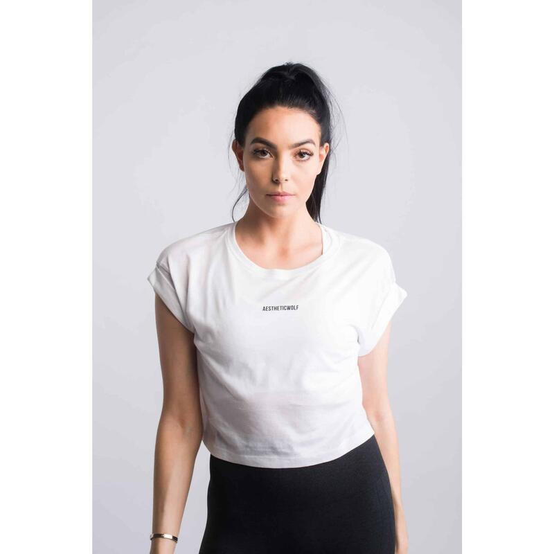 Flow Cropped T-Shirt Fitness - Dames - Wit