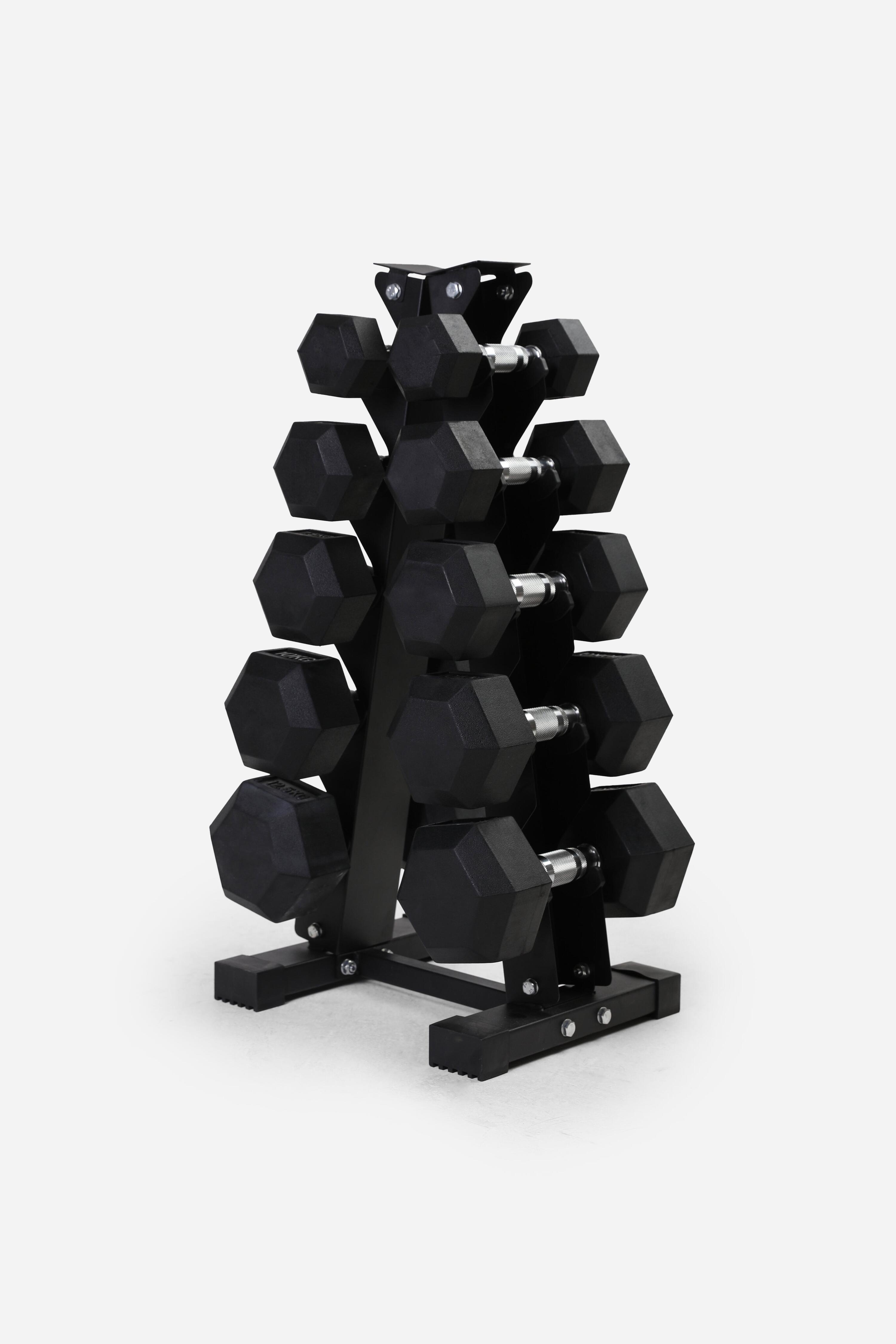 NORTHERN 2.5/5/7.5/10KG/12.5kg Hex Dumbbell Set + 5 Tier A-Frame Storage Holder Rack
