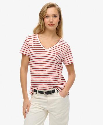 T-shirt col V brodé et flammé femme Superdry