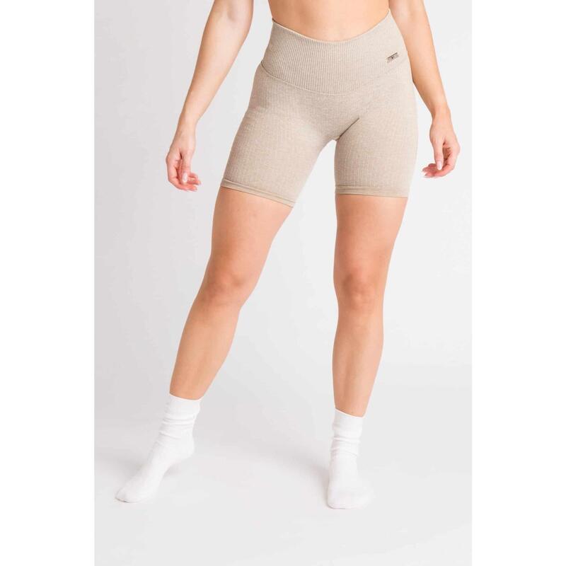 Short Fitness / Cycliste Côtelée Seamless - Femme - Beige