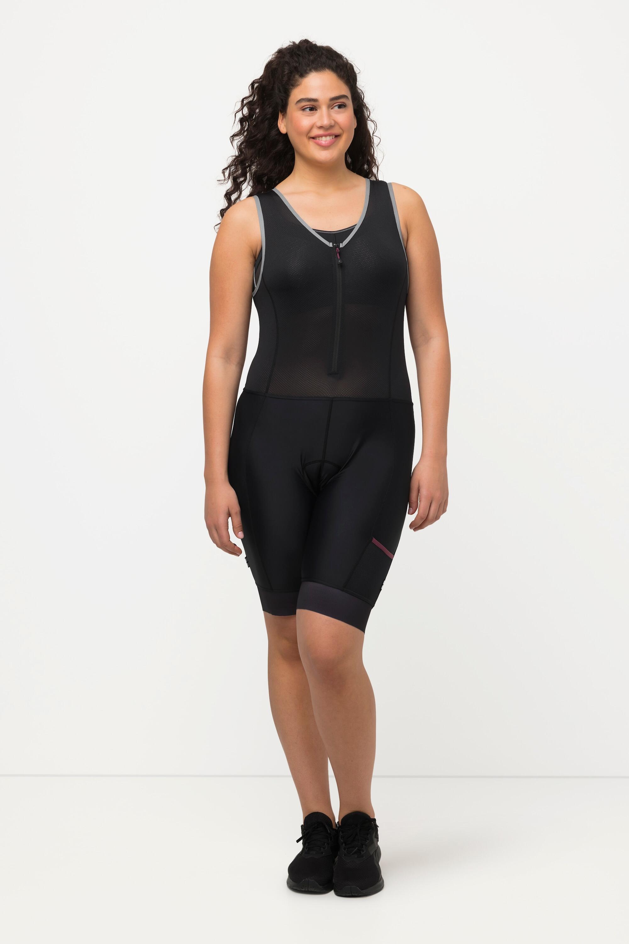 ULLA POPKEN Pantaloncino da ciclismo donna con fondello, bretelle in mesh, scollo a V, nero