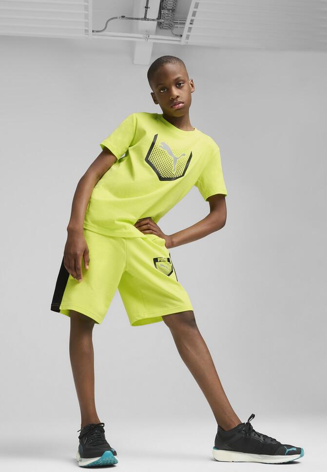 Młodzieżowe szorty dresowe Active Sports z grafiką PUMA Lemon Sherbert Yellow
