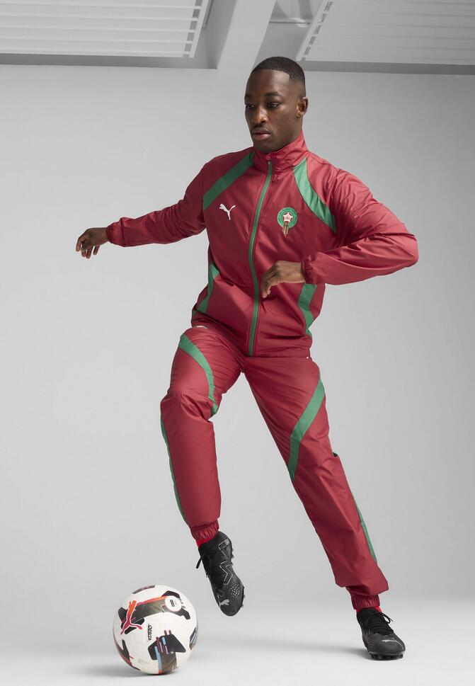 Męska tkana kurtka przedmeczowa Maroko PUMA Intense Red Archive Green
