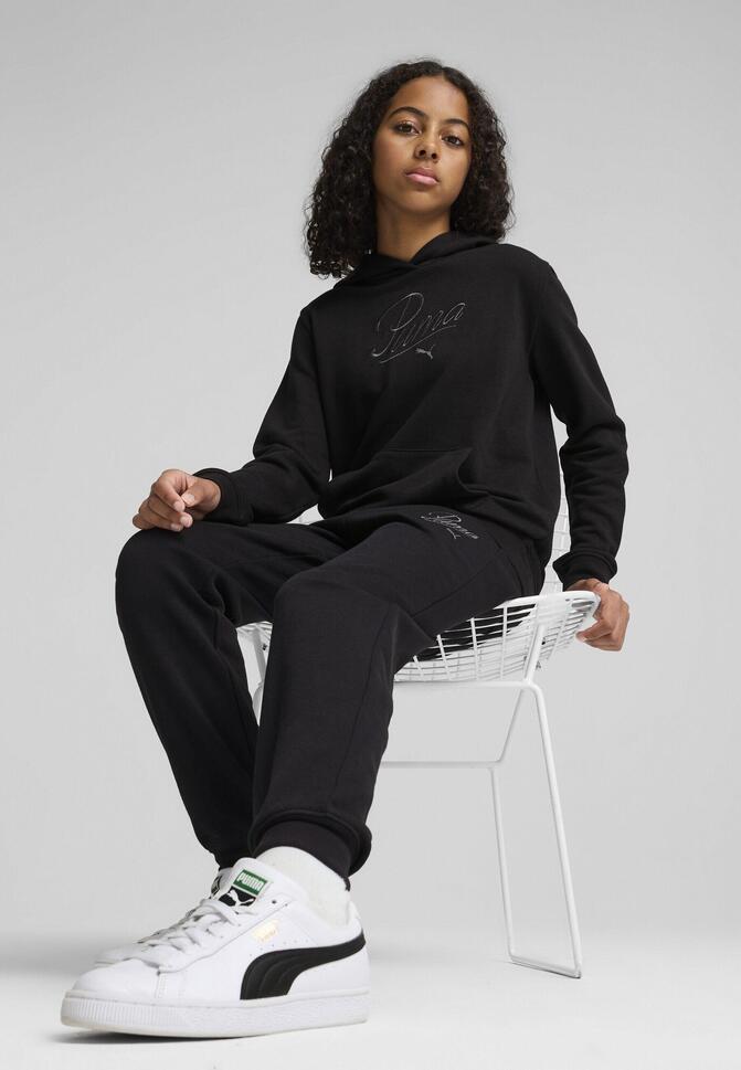 Młodzieżowe spodnie dresowe Essentials Script PUMA Black