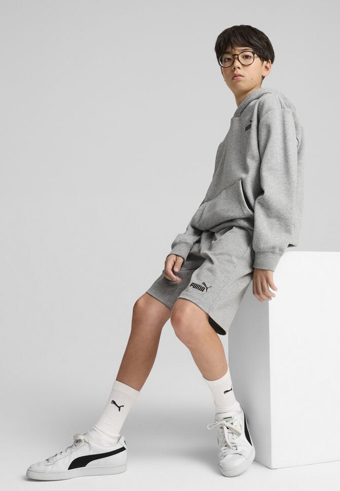 Młodzieżowe szorty ESS z logo No. 1 z dżerseju PUMA Medium Gray Heather