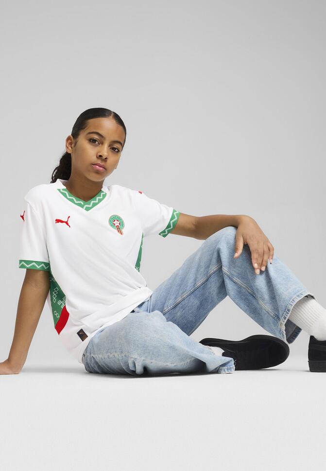 Młodzieżowa koszulka wyjazdowa Maroko 2025 PUMA White Fast Green Red