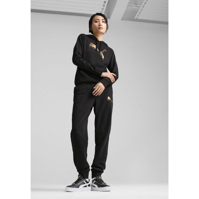 Damskie spodnie dresowe ESS METALLIC PUMA Black Metallic Gold