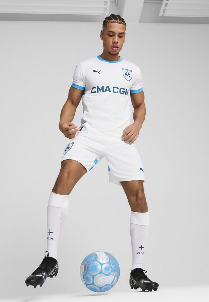 Młodzieżowa koszulka domowa Olympique Marsylia 24/25 PUMA White Bleu Azur Blue