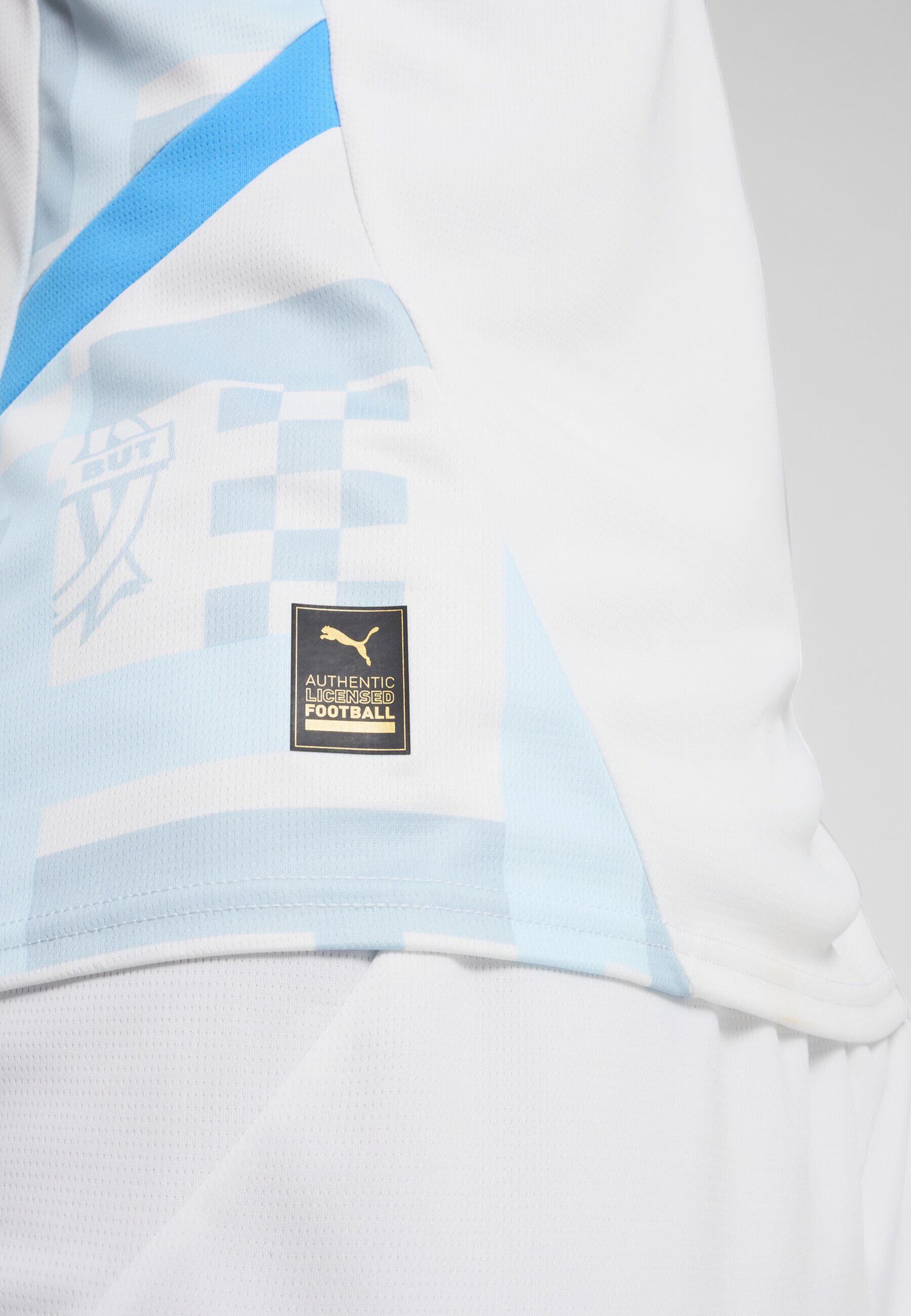 PUMA Pánský fotbalový dres Olympique de Marseille 24/25 White Bleu Azur Blue