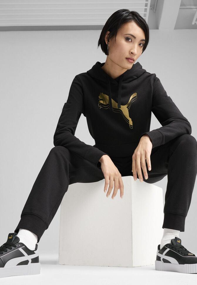 Damska bluza z kapturem ESS METALLIC PUMA Black Metallic Gold thumbnail