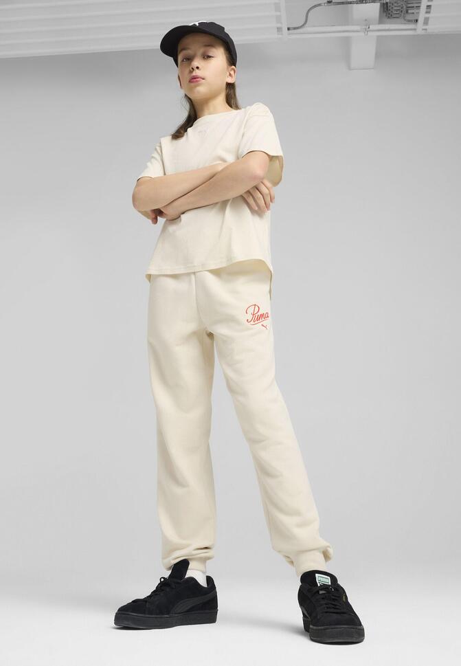 Młodzieżowe spodnie dresowe Essentials Script PUMA Alpine Snow White