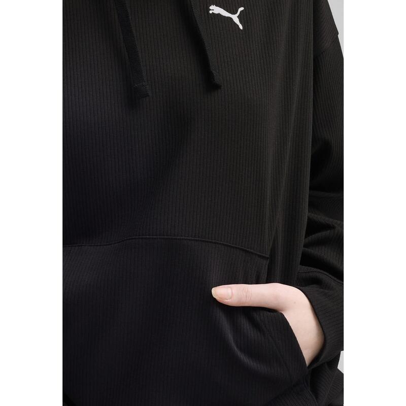 Damska wygodna prążkowana bluza z kapturem ESS ELEVATED PUMA Black