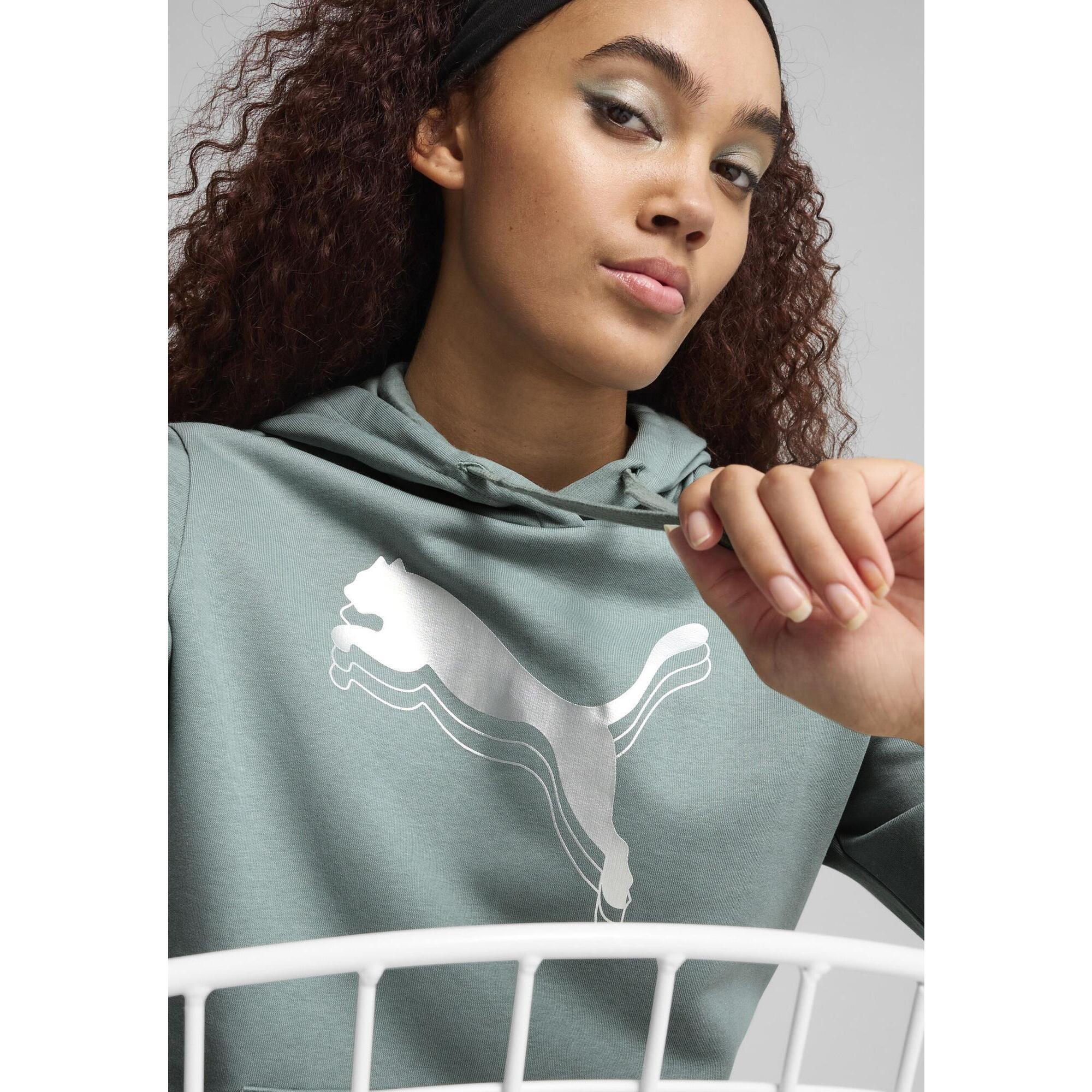 Damska bluza z kapturem ESS METALLIC PUMA Green Moon Metallic Silver