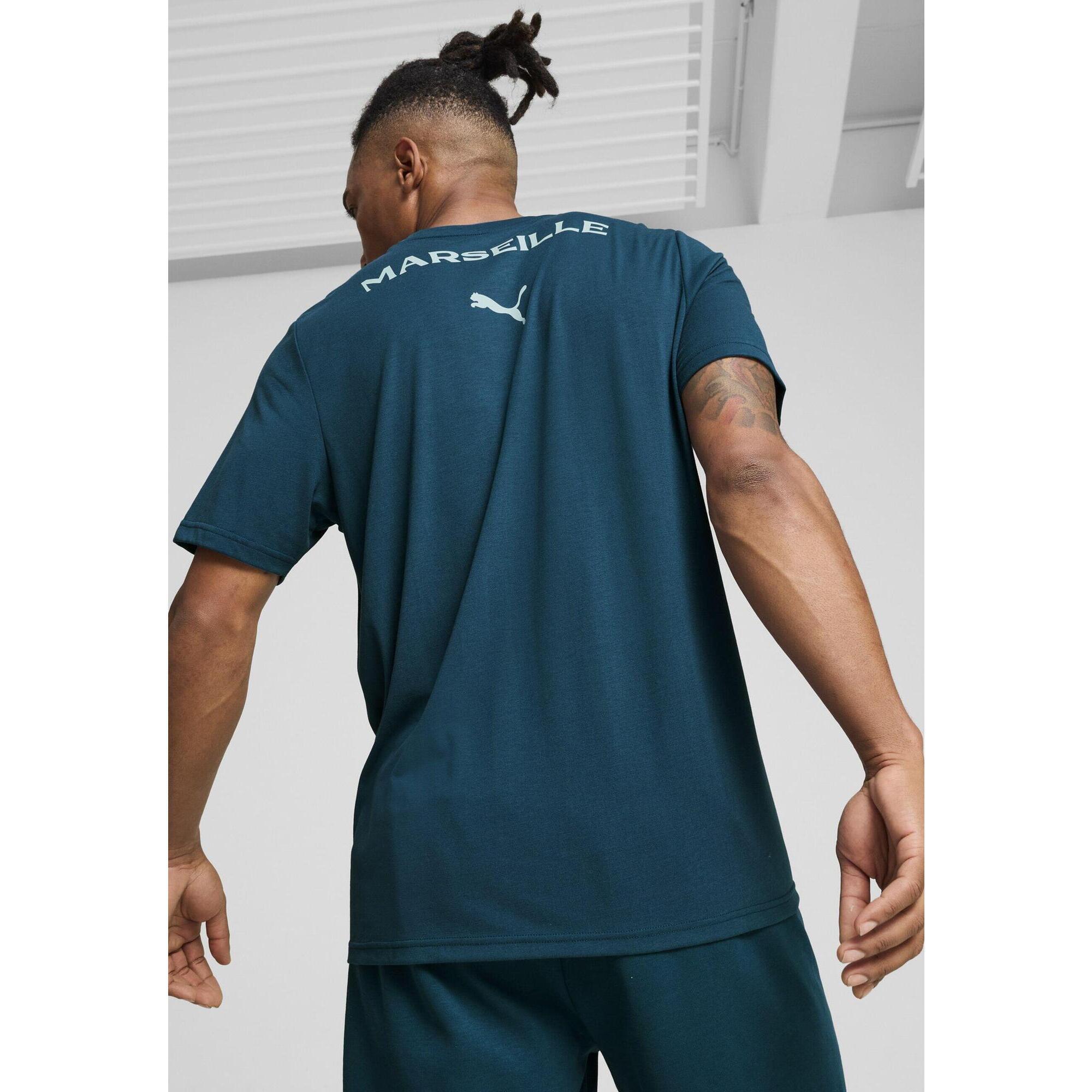 Męska koszulka Casuals Olympique Marsylia PUMA Ocean Tropic Turquoise Surf Blue