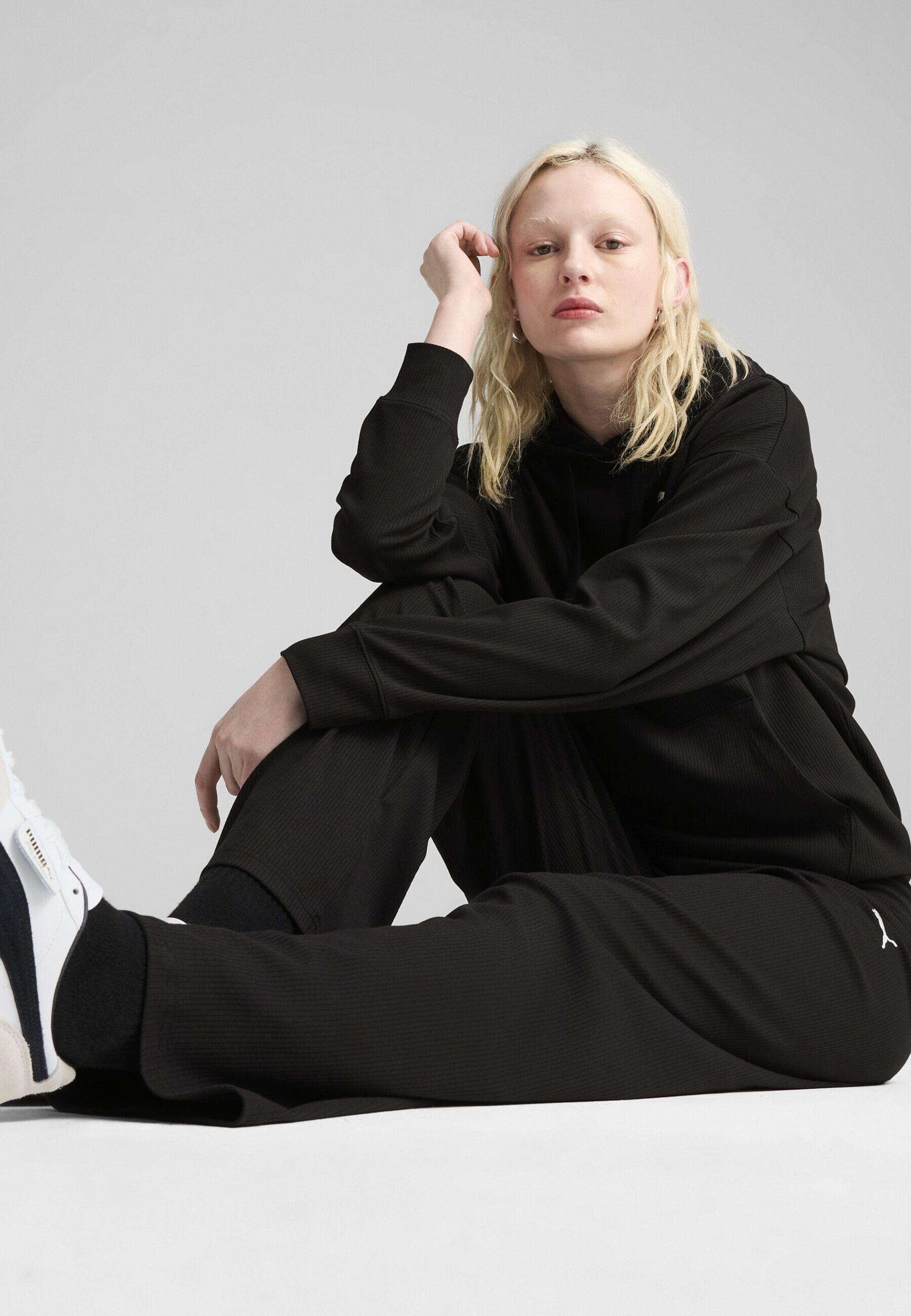 Pantalon droit côtelé à taille haute ESS ELEVATED Femme PUMA Black 7/7