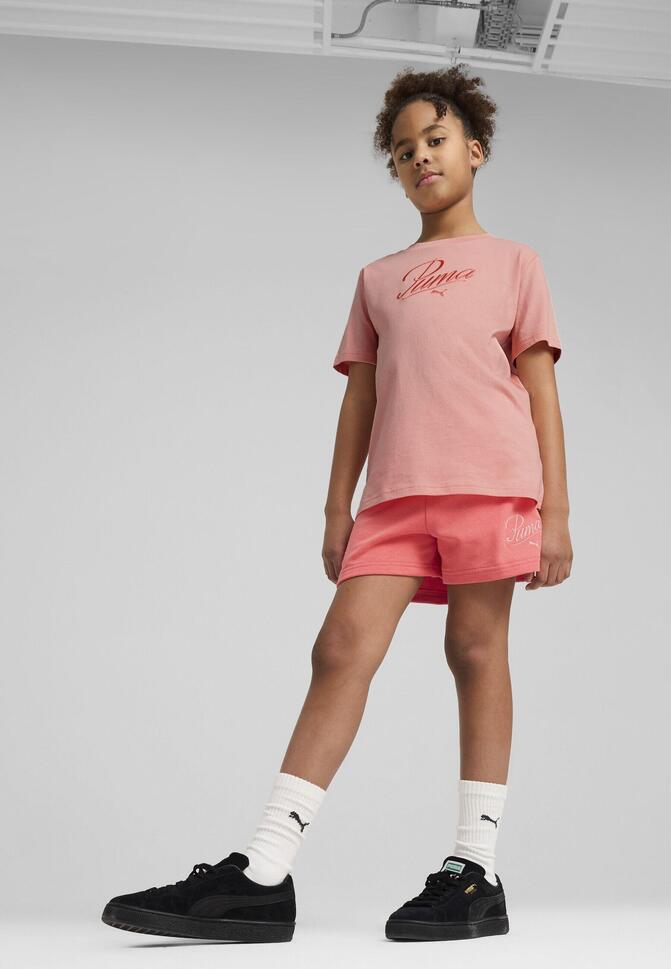 Młodzieżowe szorty Essentials Script PUMA Peach Frost Red
