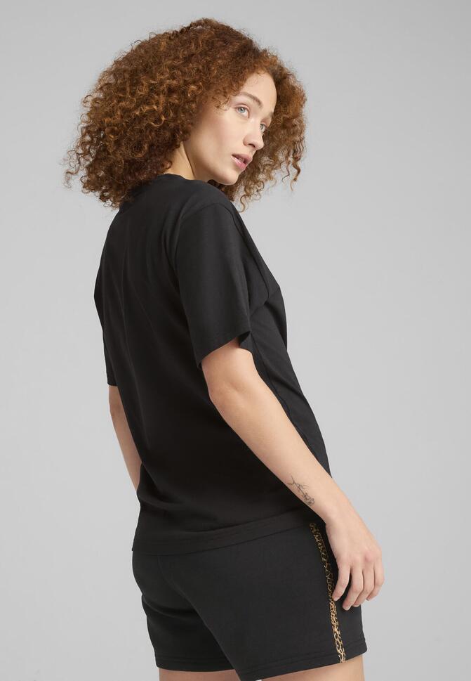 Damska koszulka o luźnym kroju Essentials ze zwierzęcym nadrukiem PUMA Black