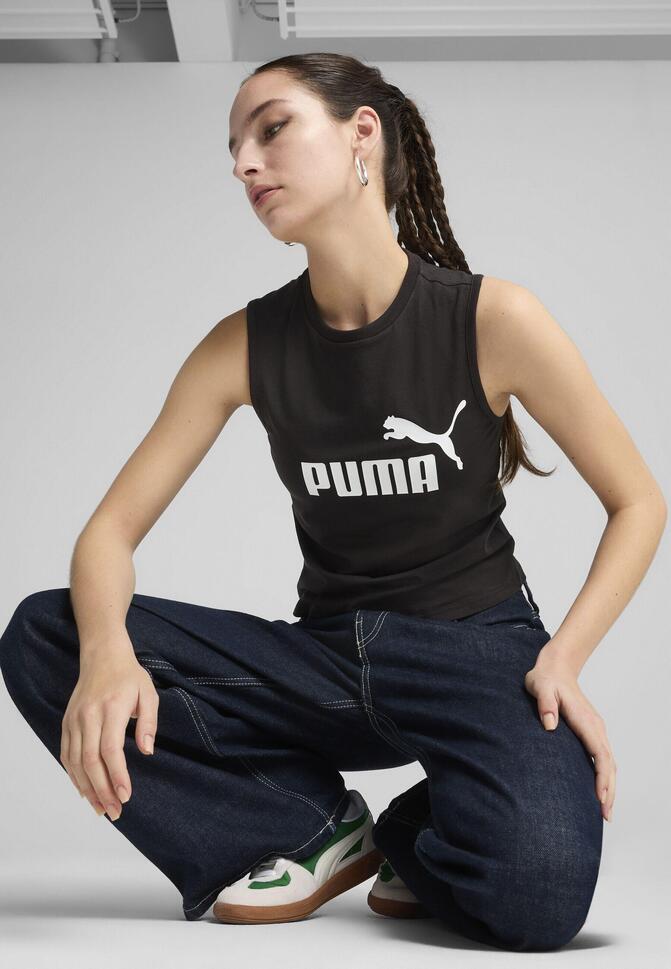 Damska wąska koszulka bez rękawów z logo No. 1 ESS PUMA Black