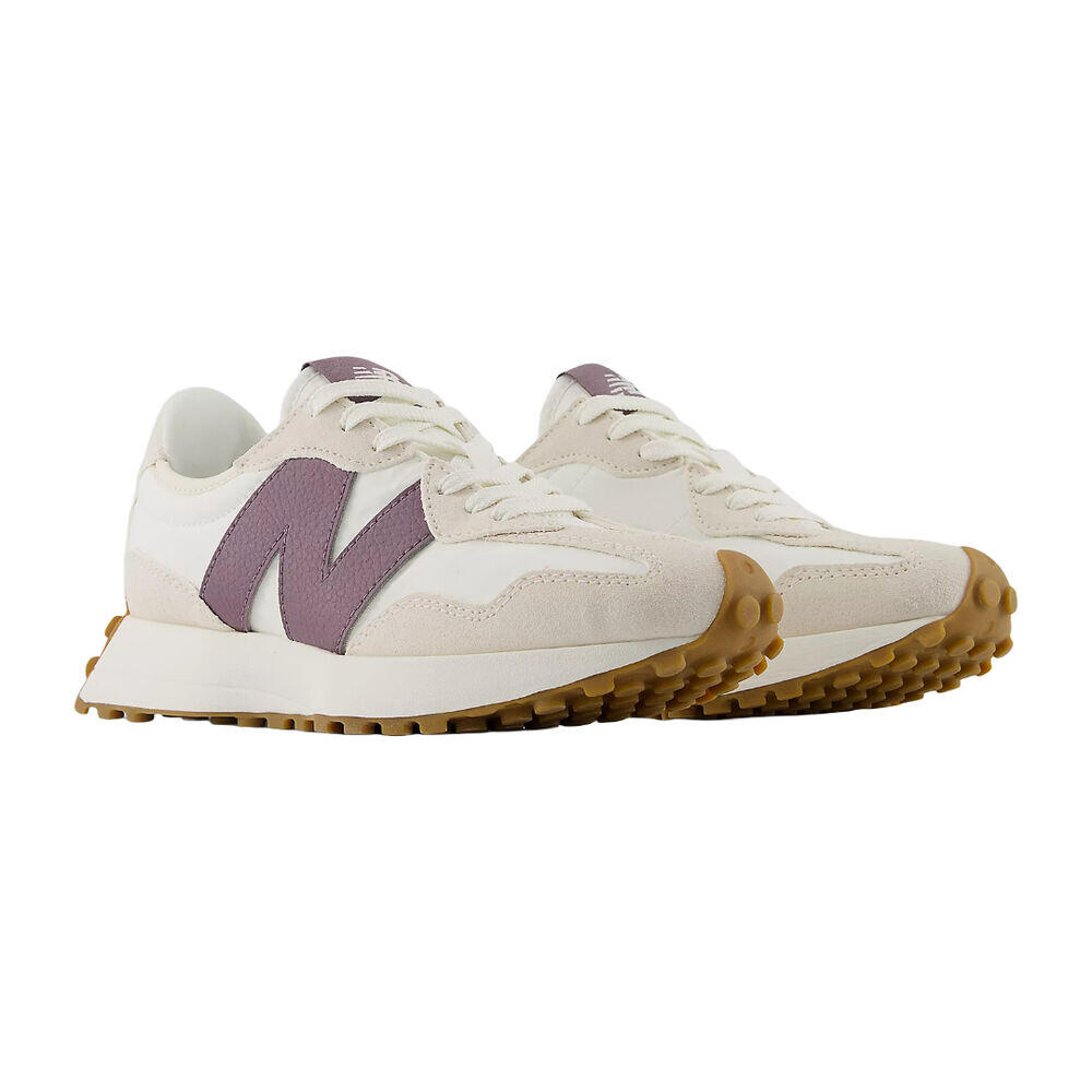 Zapatillas Blancas y Moradas New Balance 327 Linen con Sea Salt y Dark Ice Wine 3/5
