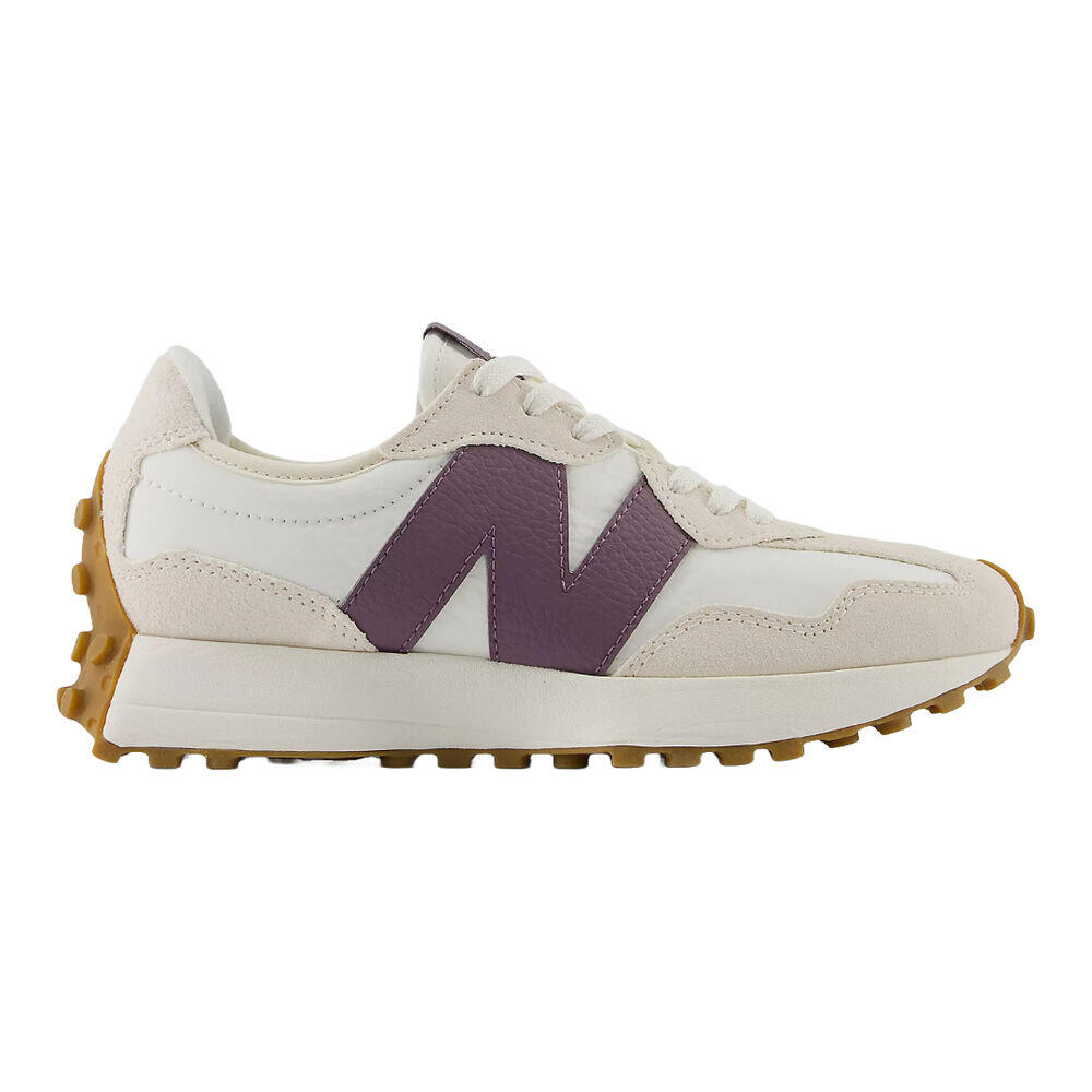 Zapatillas Blancas y Moradas New Balance 327 Linen con Sea Salt y Dark Ice Wine 1/5