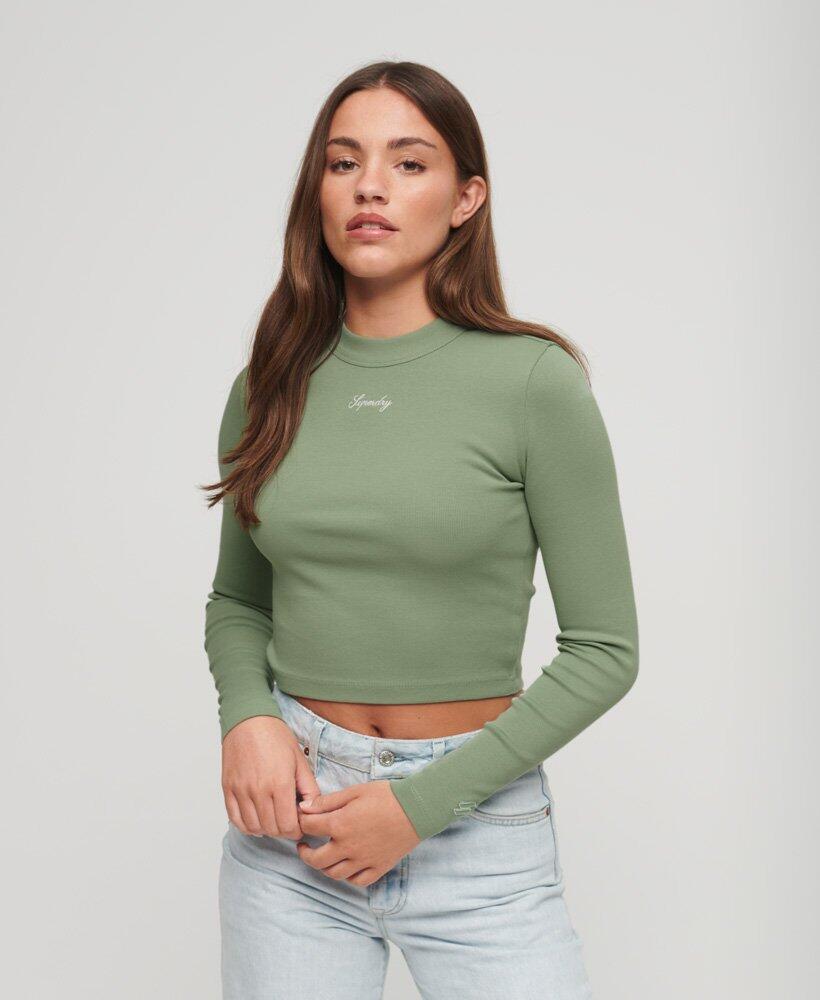 SUPERDRY Eng anliegendes Oberteil mit gerippten, bestickten langen Ärmeln