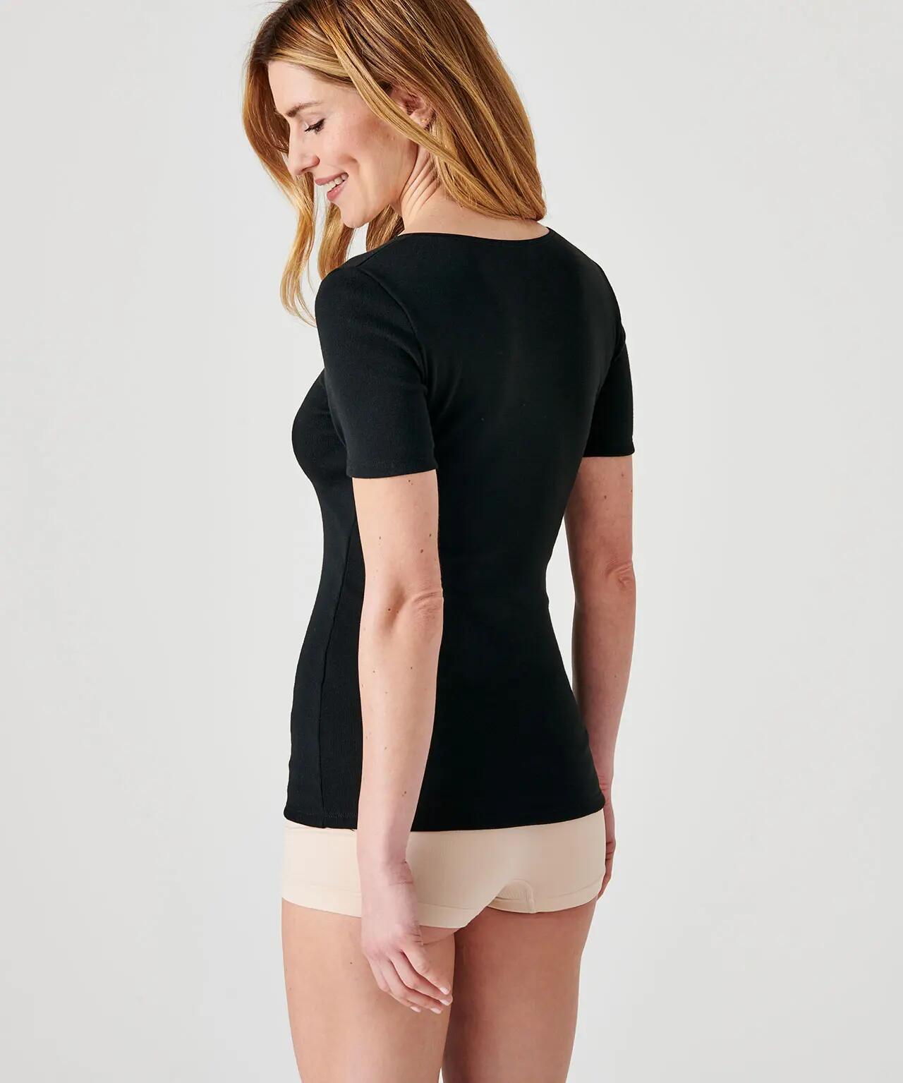 T-shirt manches courtes fine côte thermique Thermolactyl - Noir 3/4