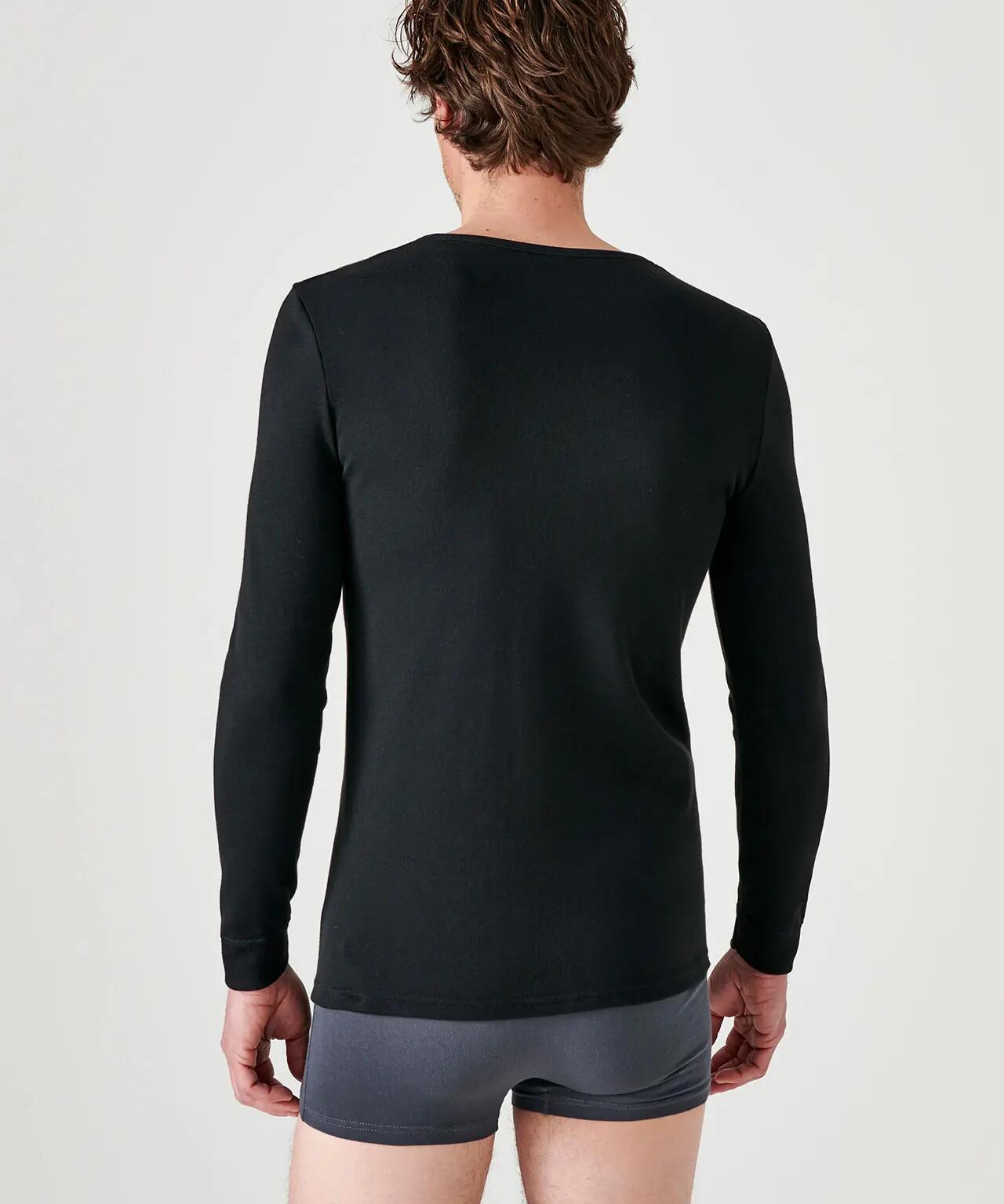 T-shirt thermique Thermolactyl manches longues maille interlock - Noir 3/4