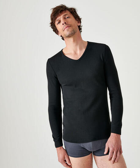 T-shirt thermique Thermolactyl manches longues maille interlock - Noir