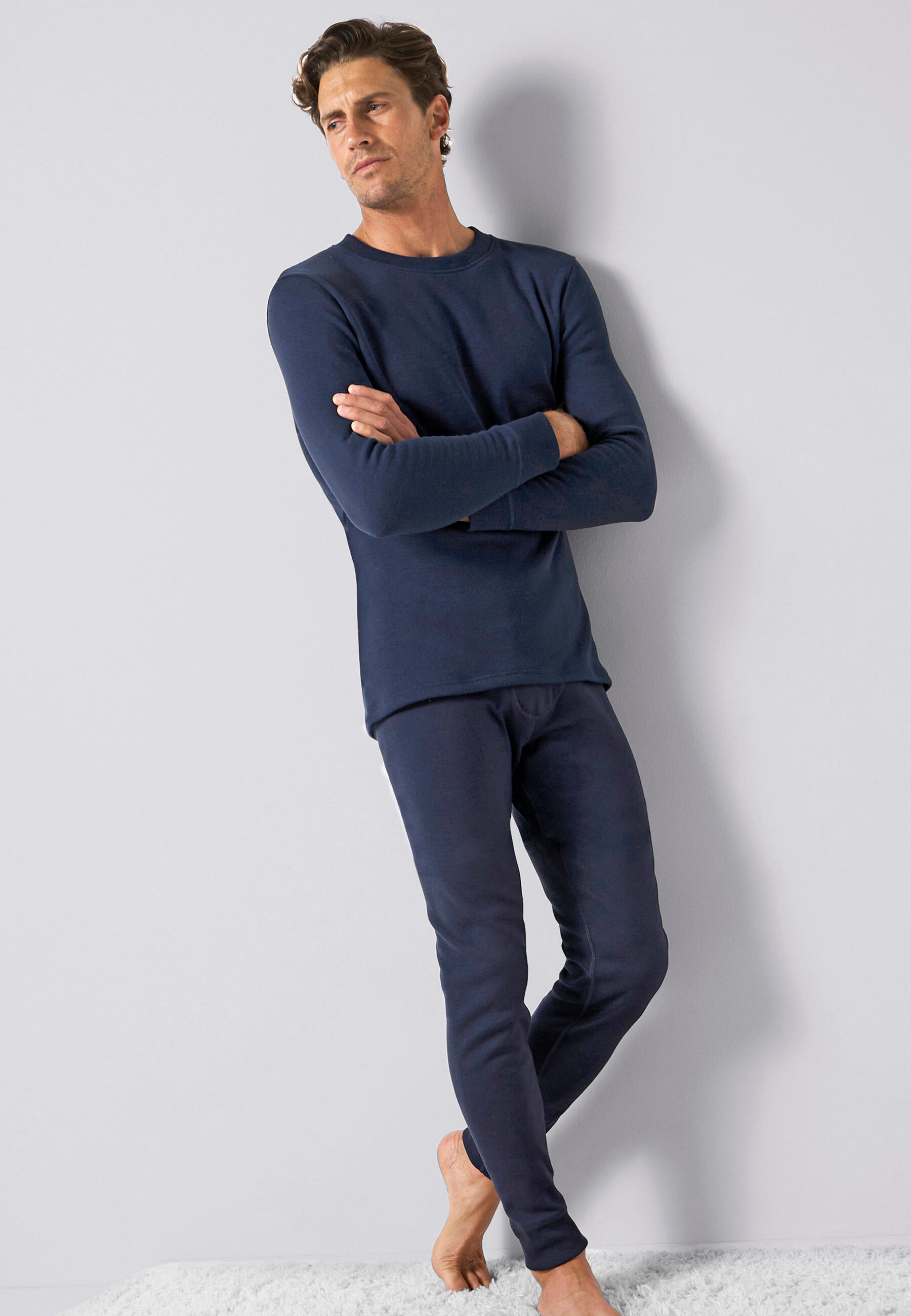 T-shirt thermique Thermolactyl manches longues, molleton gratté - Bleu 3/4