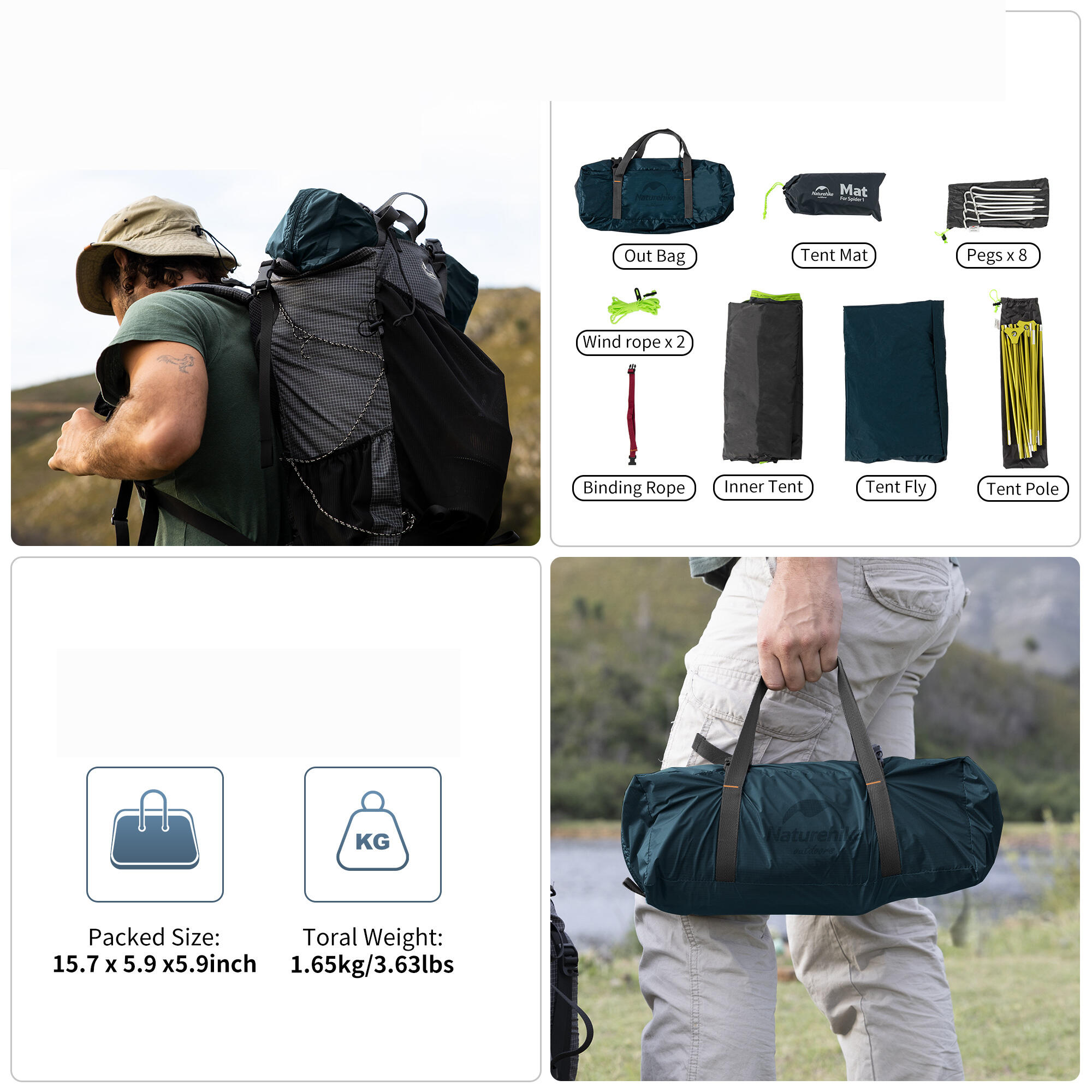 Tienda de Campaña Ultraligera individual azul 4/6