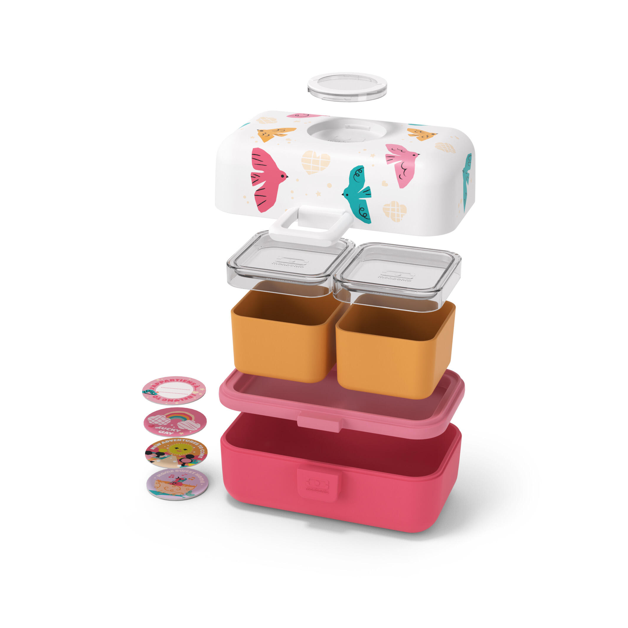 MICHIHOMIE Lunch Box Bambini 1200 Ml In Silicone - 3 Scomparti, Infrangibile E A Prova Di Perdite - Adatto A Scuola E Picnic (Rosa) - 3